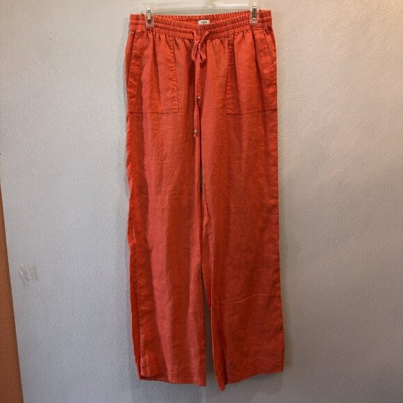 Crown and Ivy Beach Womens Small Salmon Linen Pull On Straight Boho Pants Size S - Picture 4 of 9